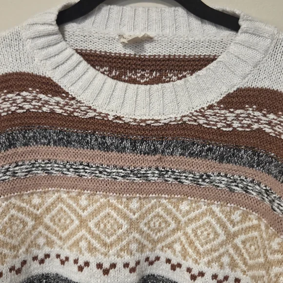 Hem & Thread Women's Striped Knit Sweater - Cream, Brown, Gray Size Small - Picture 2 of 5